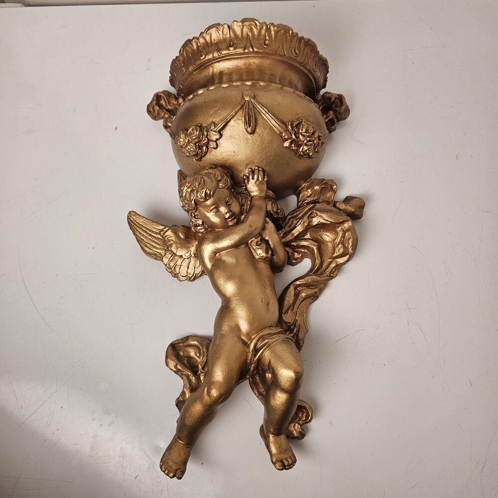 Vintage 1975 Universal Gold Winged Cherub Wall Art – Hollywood Regency Decor